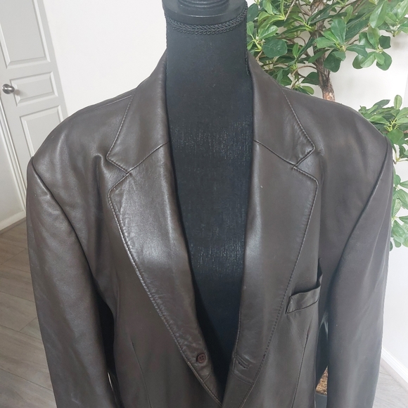 J. FERRAR Women's Oversized Brown Genuine Leather Blazer Jacket Size Large. - Picture 5 of 15